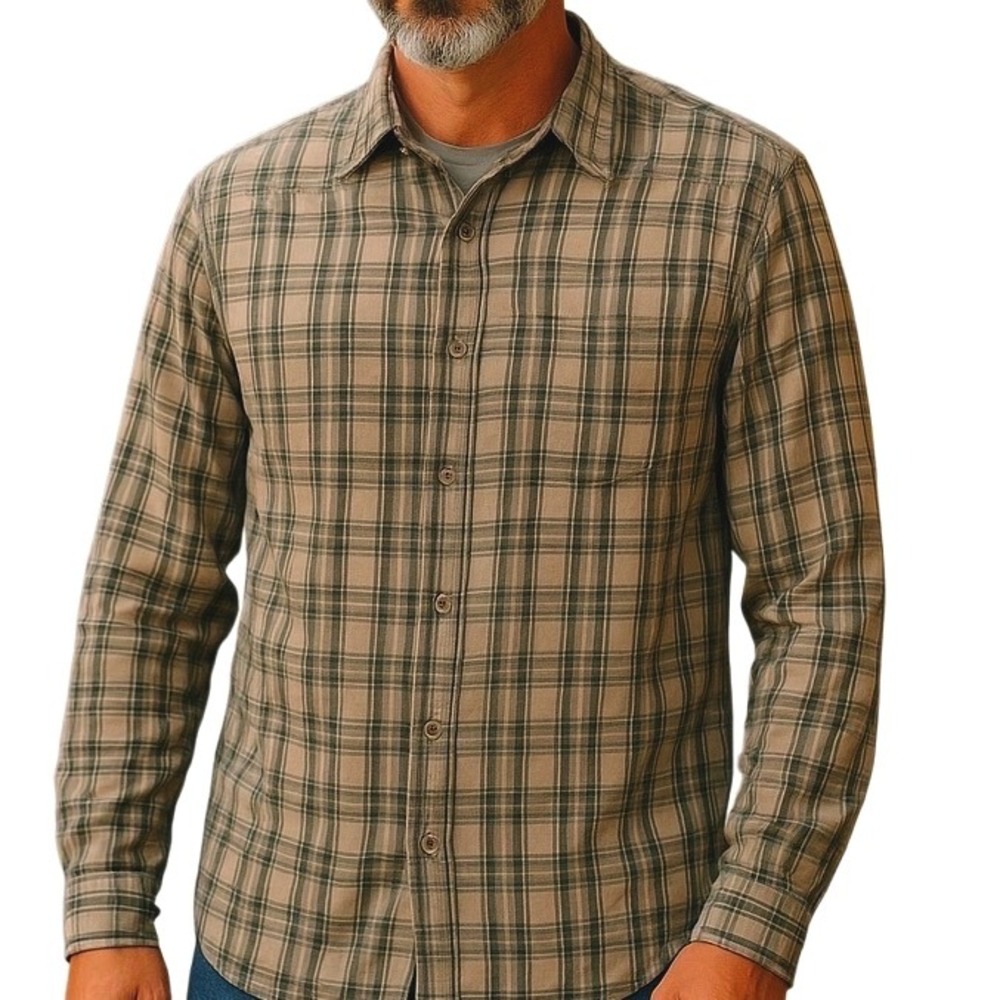 Anthropologie Timberland Mens Plaid Button Up Shirt Long Sleeve‎ Brown Size XL